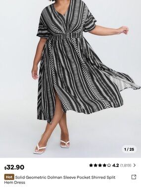 BloomChic Black and White Geometric V-Neck Dress